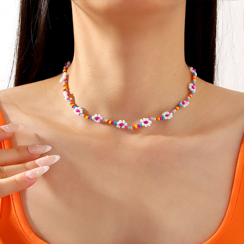 Модное ожерелье-чокер из бусин и ниток для женщин и девушек, богемное ожерелье Y2k с красочными цветами маргаритки ручной работы, ювелирные и...