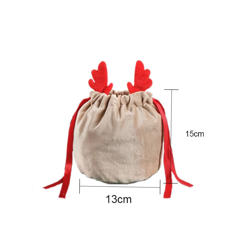 New Christmas Candy Bag Velvet Antlers Bags Reindeer Draw String Bunny Gift Packing Bags New Year Party Decoration Navidad