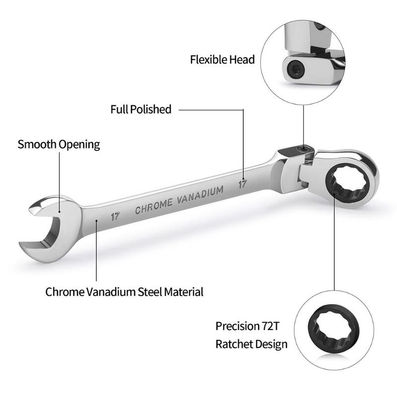 Attrezzo manuale metrico 6mm-19mm del Garage della chiave a cricchetto della testa girevole flessibile per la riparazione automatica e domestica 1pcs