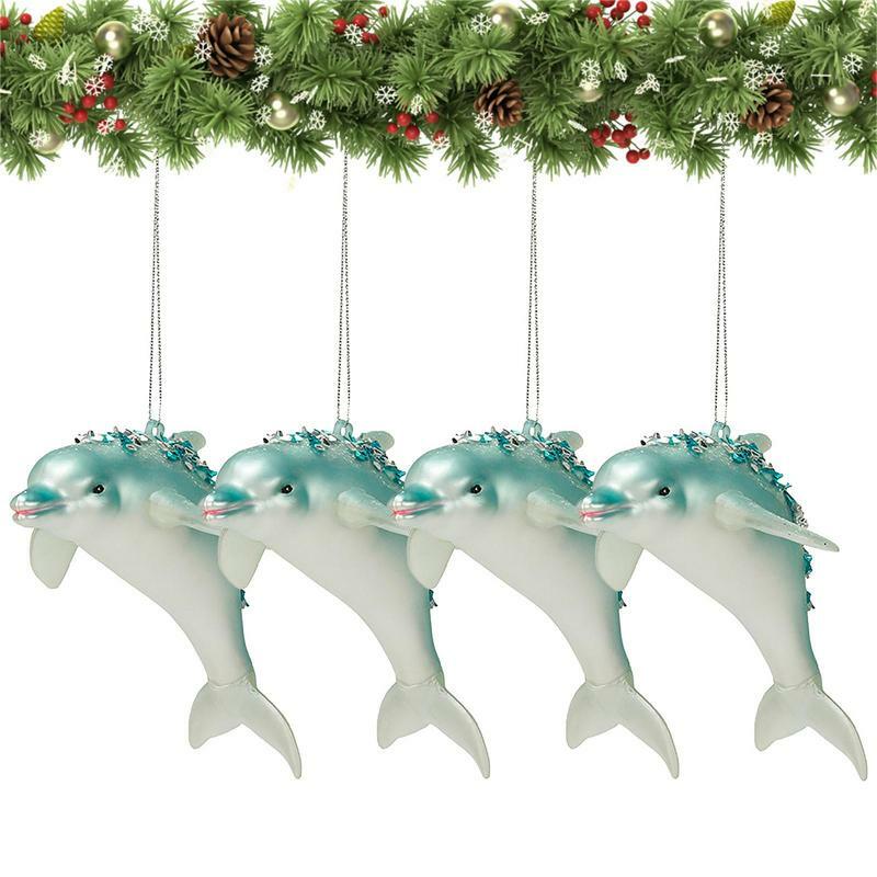 Dolphins Weihnachten Ornamente 4 stücke Glitter Blue Dolphin Weihnachten Ornament Luminous Blau Weihnachten Baum Decor Meer Und Grüße