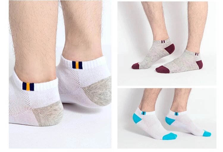 10 peças = 5 pares/lote meias masculinas malha respirável algodão meias esportivas curto meias casuais verão absorver suor tornozelo meias conjunto meias