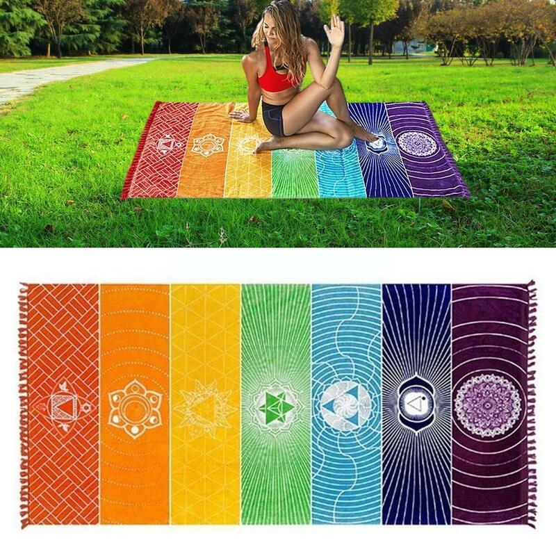Tassels Single Rainbow Chakra Tapestry ผ้าขนหนู Mandala เสื่อชายหาด Boho โพลีเอสเตอร์ Hang โยคะลายผนังผ้าห่มพรม Tapestry Q1C2