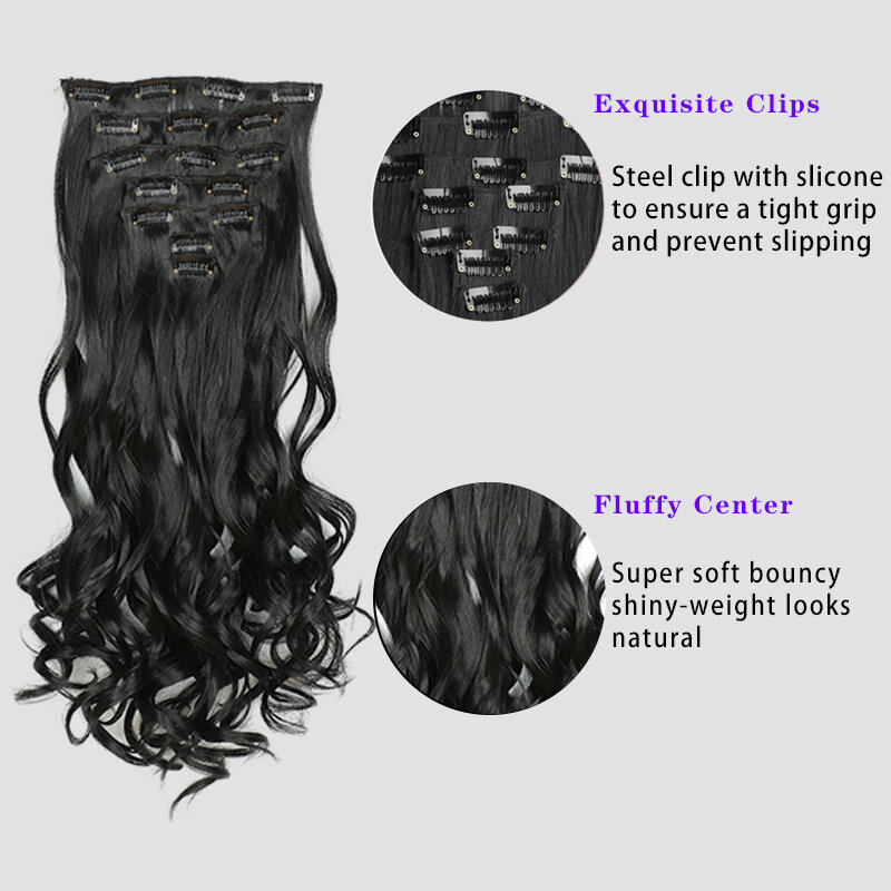 Long Clip in Hair Extensions 24inch Brown Straight Thick Hairpiece 7pcs/set  Synthetic Natural Fibre 16 Clips in Hair Extension