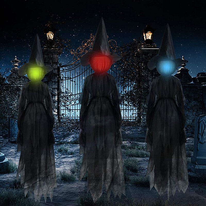 Halloween Penyihir Menyala Luar Ruangan Dekorasi Besar Pesta Taman Kepala Penyihir Bersinar Dekorasi Hantu Menakutkan Memegang Tangan Properti Horor