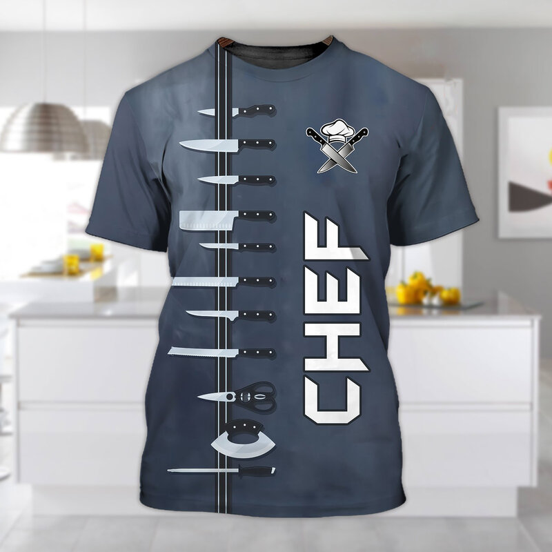 Chef Shirt Mannen T-shirt Keuken Herenkleding Unisex 3D Gedrukt Casual Korte Mouw Tops O Hals Katoen Oversized cool Tees 6xl