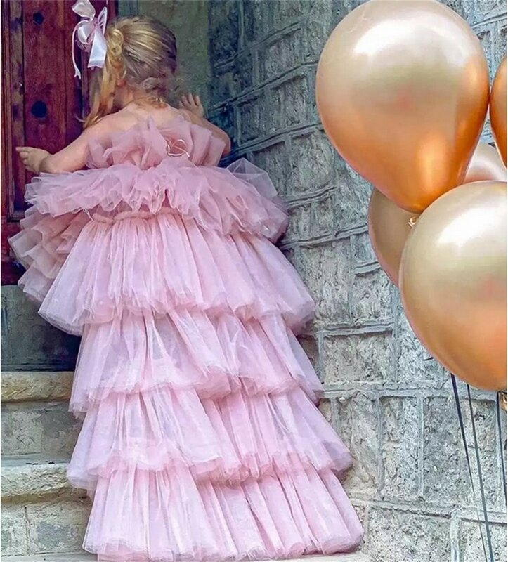 الوردي الطبقات تول فستان رقيق للفتيات ، زهرة فتاة ، الكشكشة ، ذيل السمكة ، جميل ، أول شركة ، حفلة عيد ميلاد