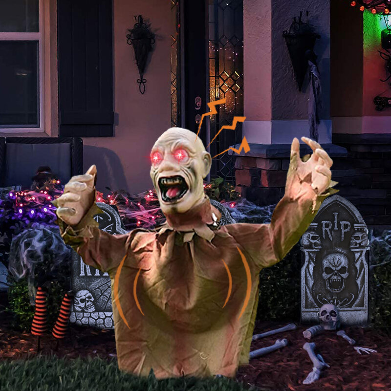 Muñeca terrorífica de Halloween, juguete de terror oscilante, grito fantasma, Control de voz, tierra táctil, enchufable, decoración de patio de jardín al aire libre, accesorios de fiesta