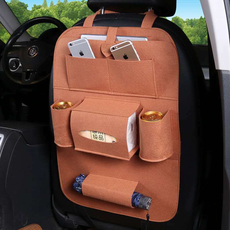 Organizador Universal impermeable para asiento trasero de coche, bolsa de almacenamiento con múltiples bolsillos, bolsa colgante de tela de lana de 40cm x 50cm, accesorios para coche