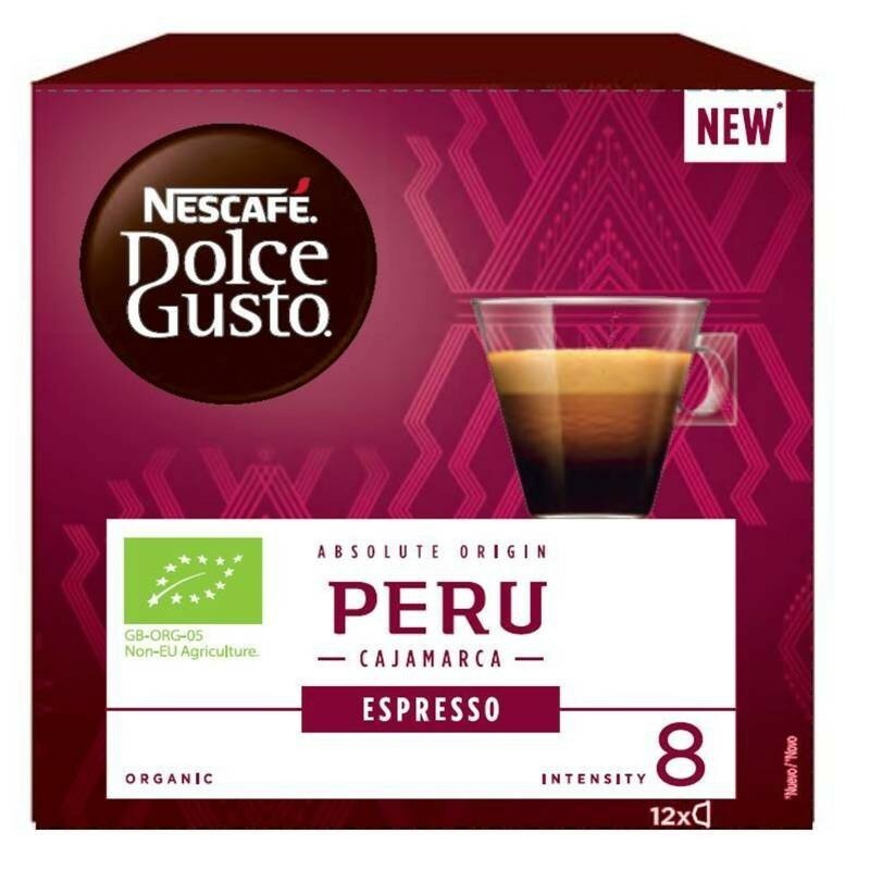 Dolce Gusto – café d'origine péruvienne, 12 capsules bio. Capsules de café moulu, pour machine à café Nespresso