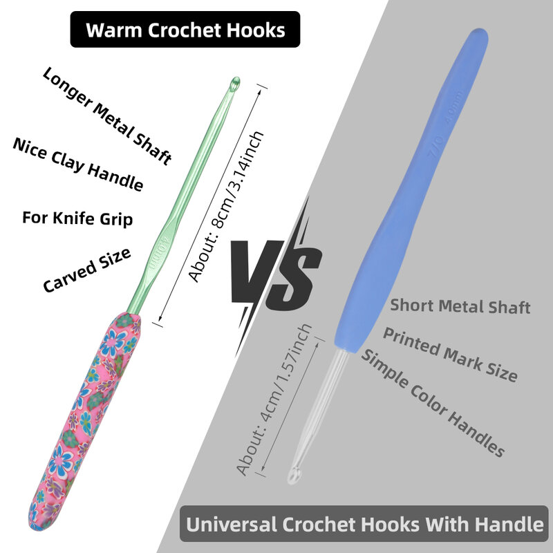 QJH dari Set kait Crochet halus ke kasar 2.0mm-6mm, jarum kait Crochet pegangan ergonomis untuk tangan rematik. Hadiah Terbaik
