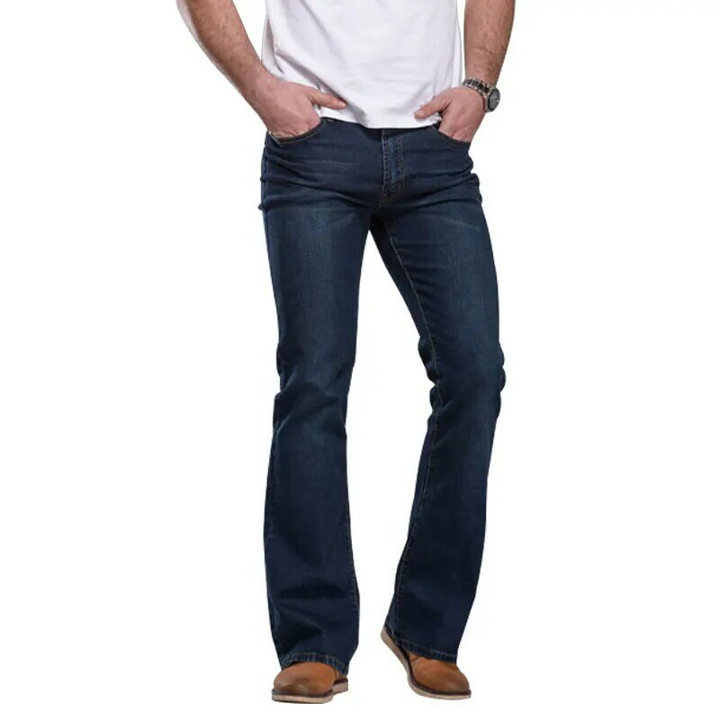 Джинсы-клеш мужские стрейчевые, удобные брюки из денима с вырезами, слегка тонкие, классические, повседневные, синие, черные, размеры 27 - 40