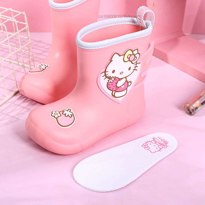 Водонепроницаемые резиновые Нескользящие сапоги для мальчиков и девочек, с рисунком Hello Kitty