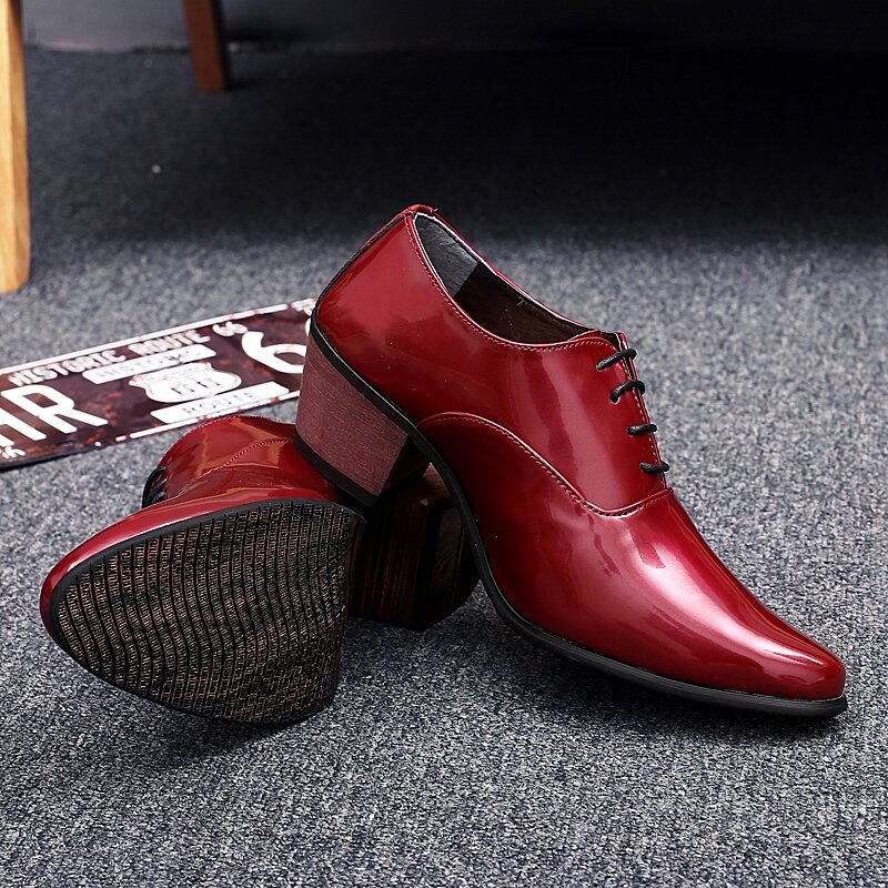Aumento de 6cm zapatos formales a prueba de agua zapatos de cordones zapatos de reunión de negocios para hombres 6cm zapatos de boda más altos zapatos formales