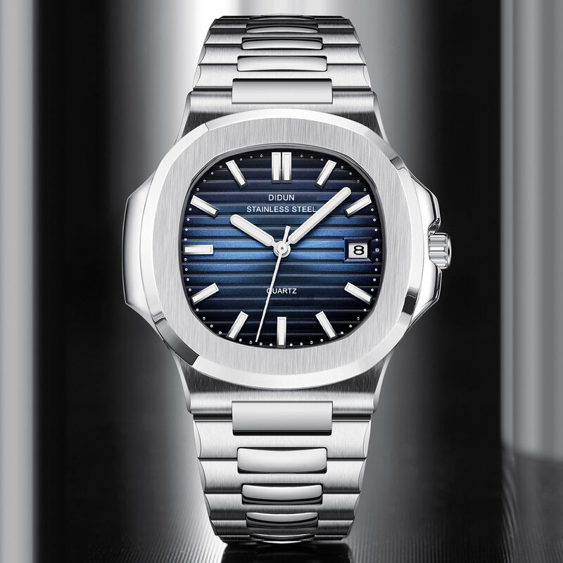 DIDUN ساعة جديدة رجالي العلامة التجارية الفاخرة الفولاذ المقاوم للصدأ ساعة كوارتز يابانية كرونوغراف ساعة الذكور للصدمات مقاوم للماء ساعة اليد