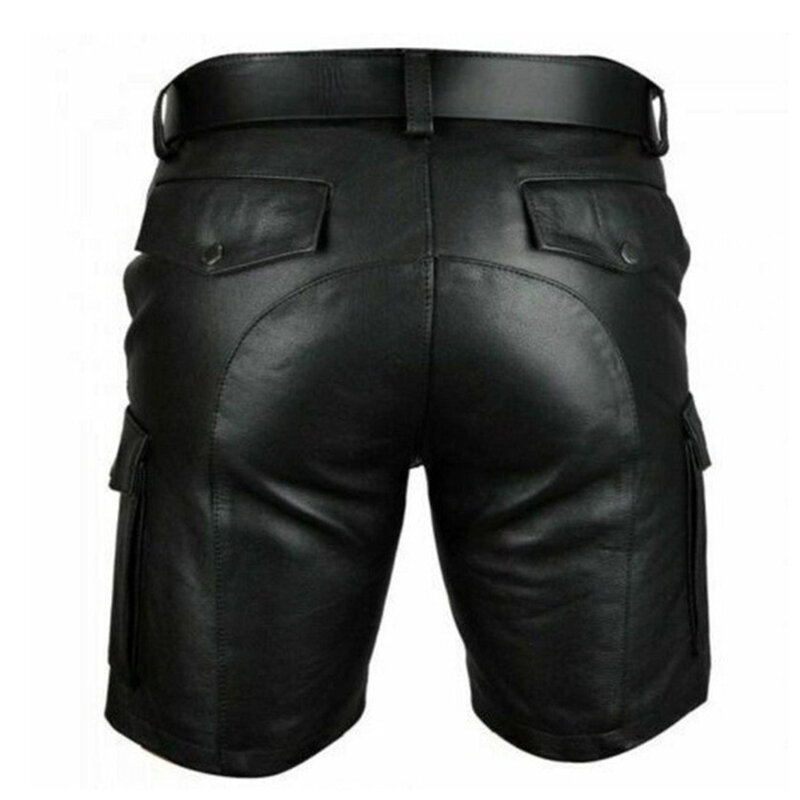 Luxury New European and American Men's Pure Color Pu Casual Hip-hop Tight Pencil Pants Nightclub Trend Punk Motorcycle Shorts