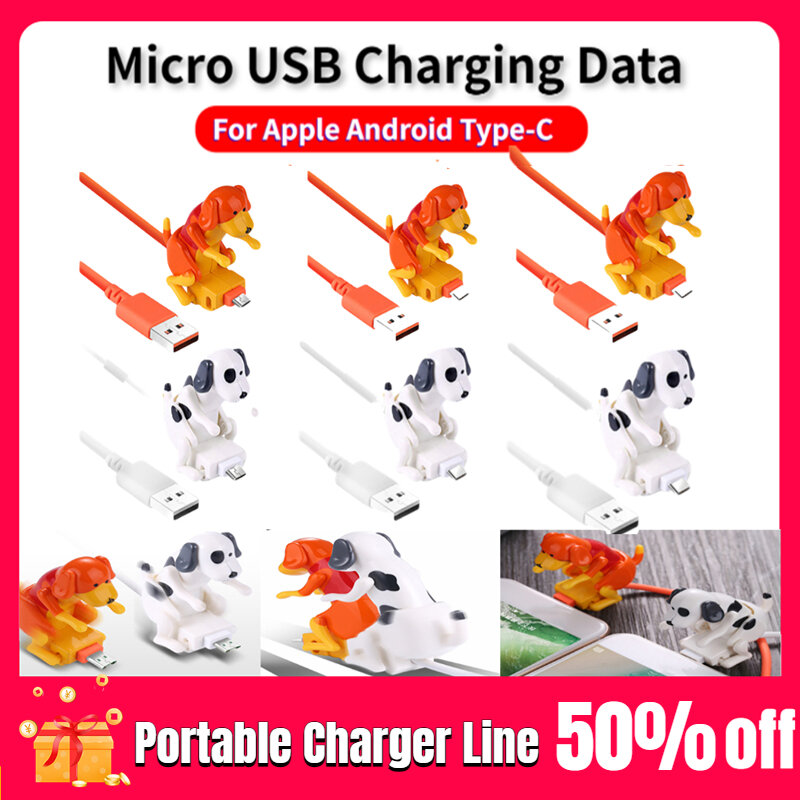 Kabel Pengisi Daya Cepat Kabel Data Pengisi Daya USB Mikro Anjing Huming Lucu untuk Ponsel Pintar Apple Android Kabel Pengisi Daya Portabel Lucu
