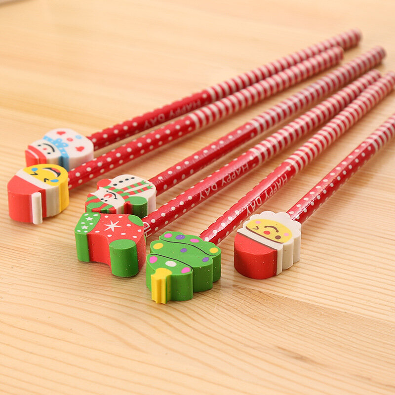 الكرتون سانتا كلوز ممحاة قلم رصاص HB الإبداعية القرطاسية الأطفال اللوازم المدرسية هدايا عيد الميلاد ثلج أقلام الإبداعية