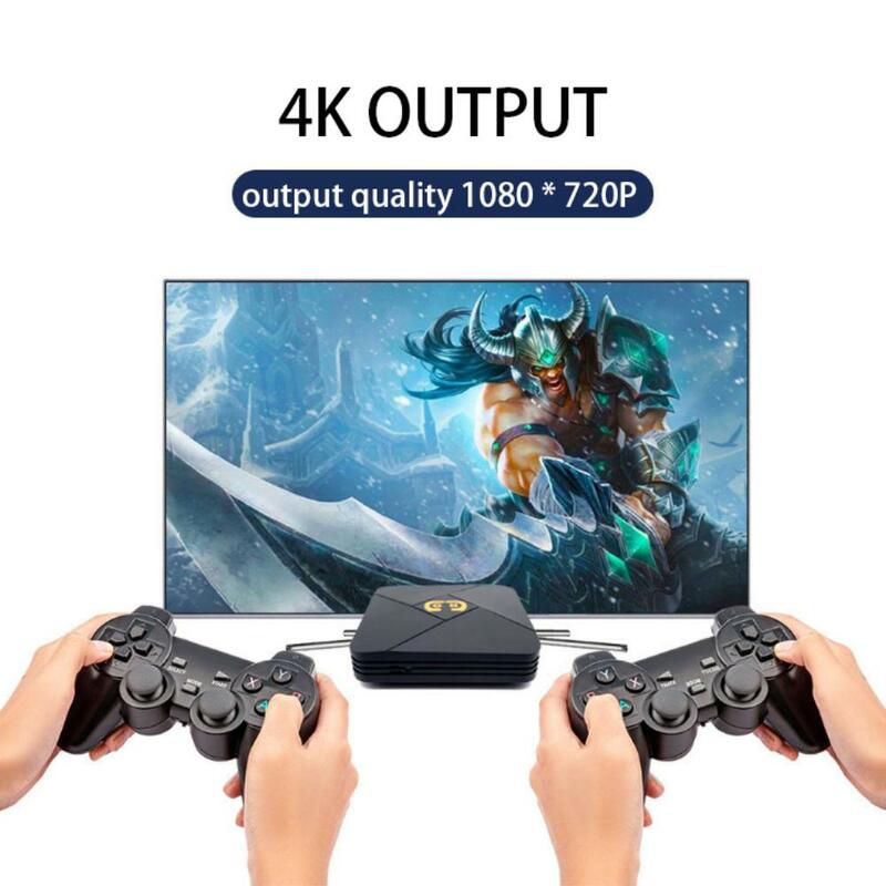 64G คอนโซลเกม4K HDMI Android TV กล่องเกมเครื่องเล่นระบบแบบพกพาคอนโทรลเลอร์เกมไร้สาย40000 + เกม