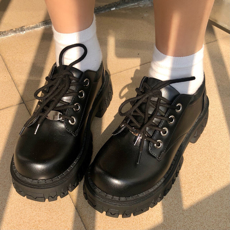 Dikke Zolen Kleine Lederen Schoenen Nieuwe Britse Stijl Lederen Mary Jane Spons Cake Met Jk Uniform Schoenen Vrouwen