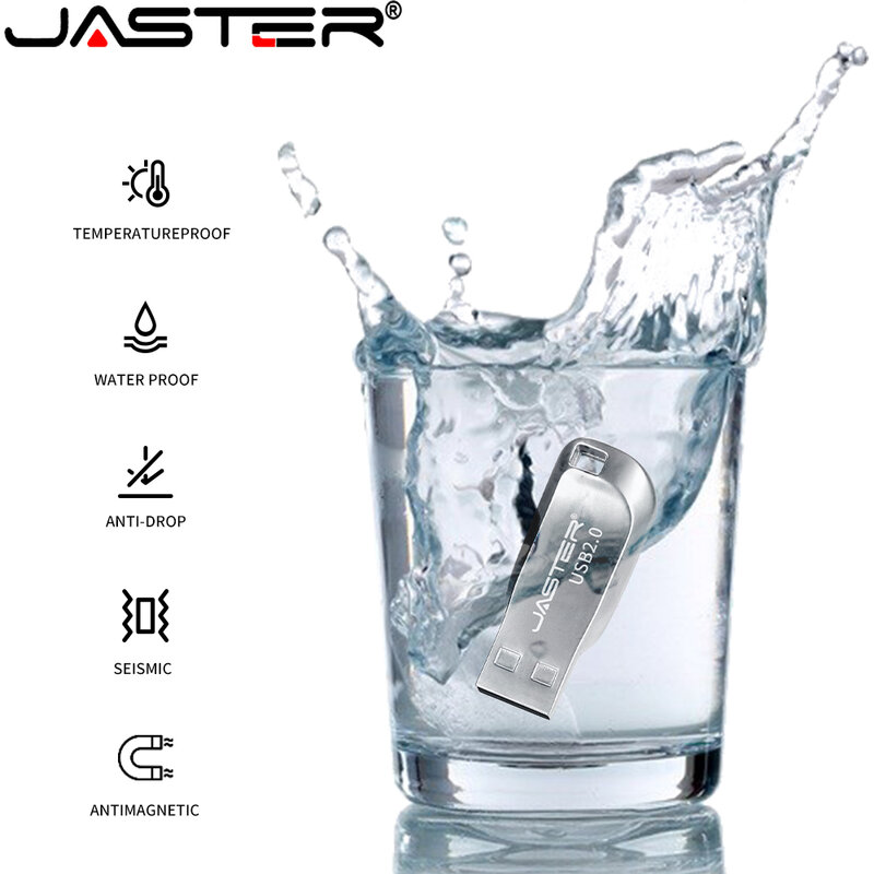 JASTER Fashion USB 2.0 Flash Drives 64GB Mini Metal High speed Memory stick 32GB 16GB Silver Pen drive 8GB 4GB U disk For Laptop