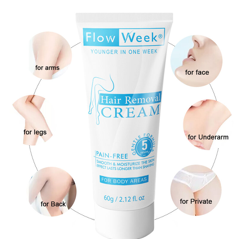 Flow Week-cremas de depilación indoloras rápidas para hombres y mujeres, axila efectiva, pierna, brazo, potente depilación de belleza