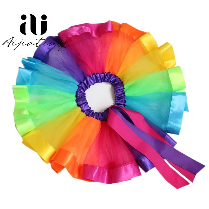 Children Princess Skirt Colorful Rainbow Tulle Bowknot Fluffy For Girl Party Baby Tutu Skirt 1-8 Years Old