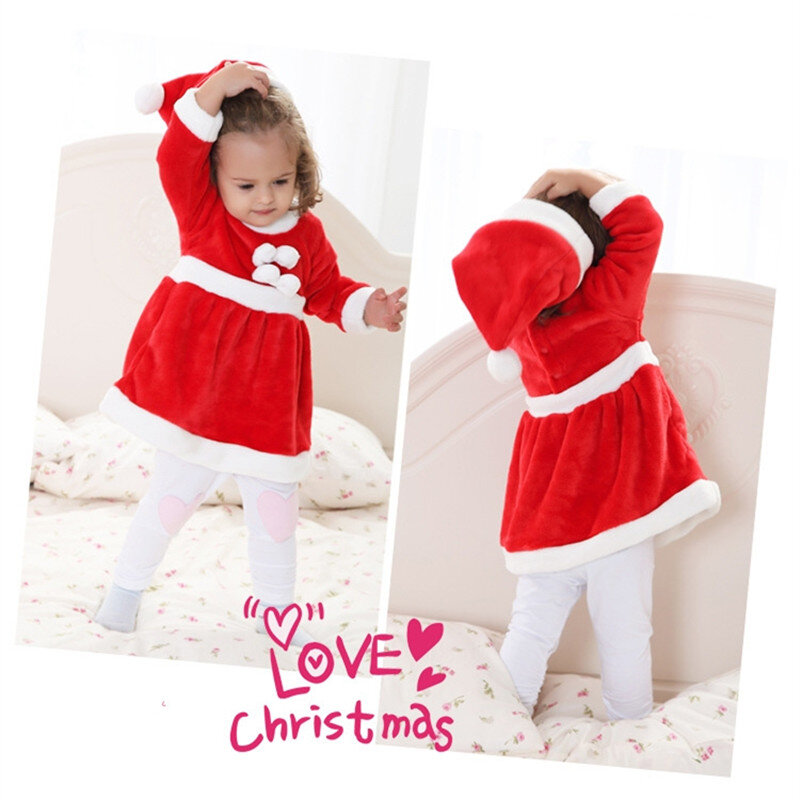 Рождественский костюм Санта-Клауса для маленьких мальчиков и девочек, детские красные платья для косплея, детское платье, одежда с шляпой, Карнавальная яркая одежда