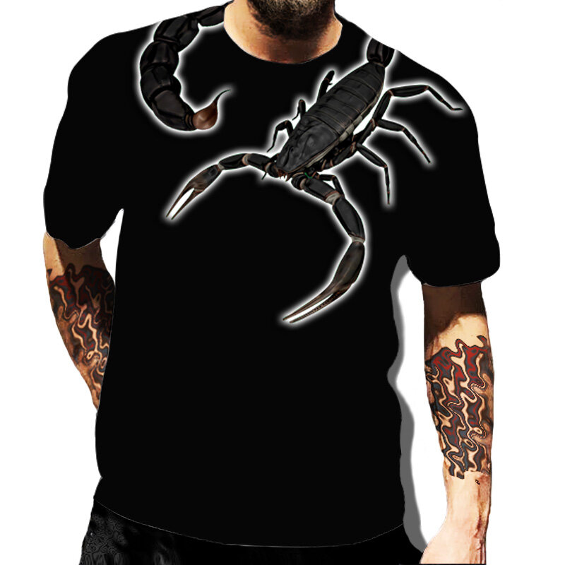 Прямая поставка, мужские футболки, Классическая футболка с 3D-принтом скорпиона, летняя футболка с коротким рукавом в стиле хип-хоп, уличная одежда унисекс