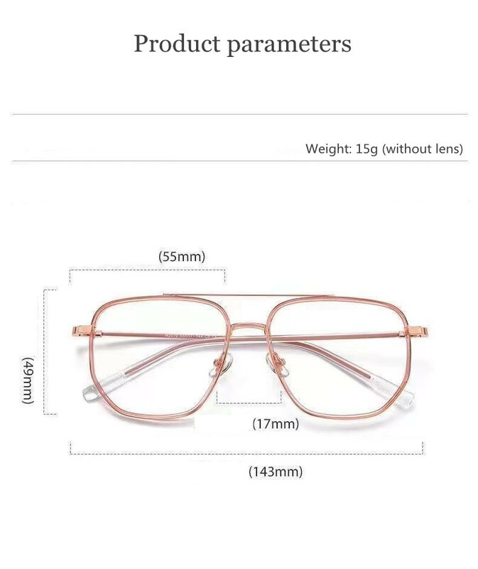 Duplo Feixe de Óculos de Armação de Metal dos homens Grande Quadro 0 Poligonal Anti-Luz Azul Óculos de Miopia das Mulheres-0.5-1.0-1.5-2.0-5.5-6.0
