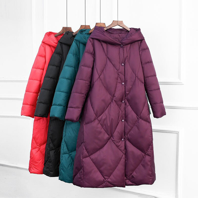 2022 New Winter Warm Down Long Coat Jacket donna parka manica lunga donna cappuccio caldo capispalla abbigliamento cerniera AE754