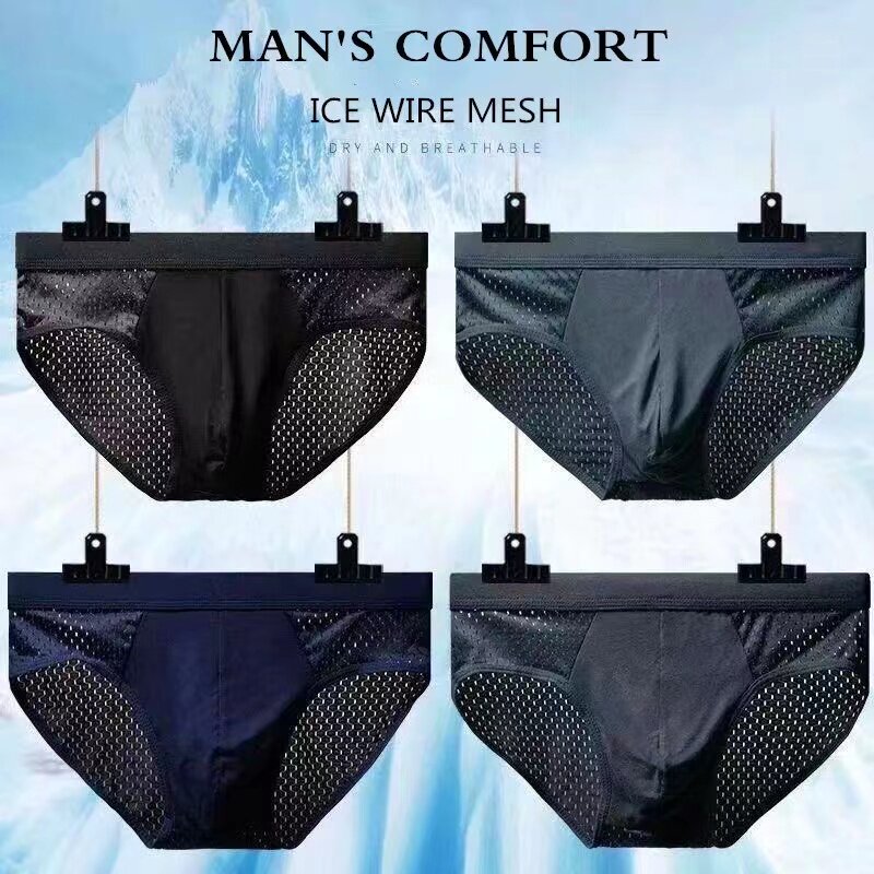 4 sztuk/partia majtki męskie Sexy majtki antybakteryjne Mesh Ice Silk bielizna oddychająca komfort majtki miękkie majtki męskie Plus Size
