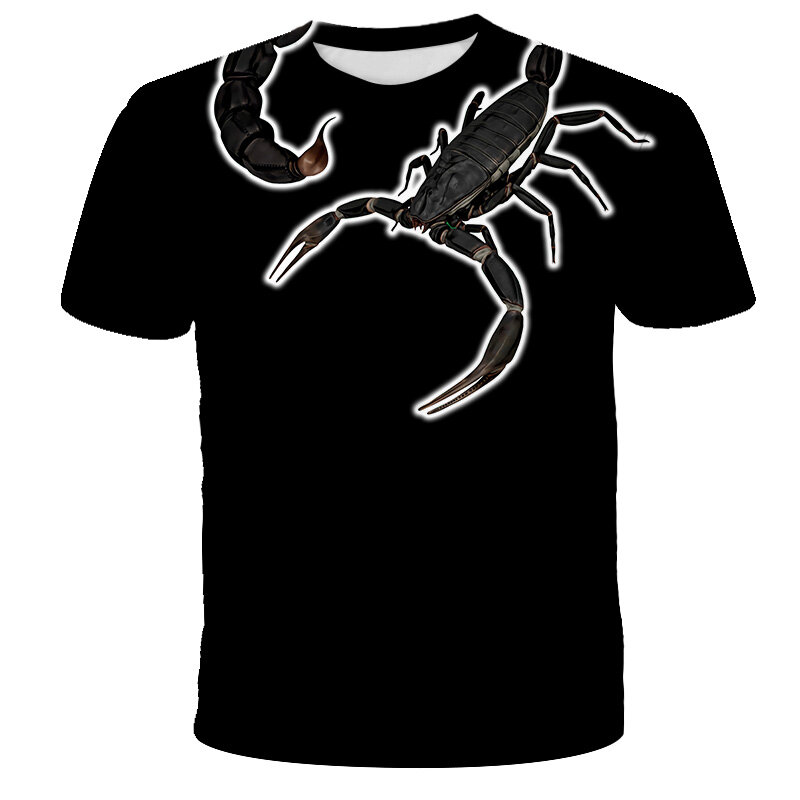 Новинка 2022, Детская футболка с коротким рукавом и 3D принтом скорпиона, модный Индивидуальный хищный Повседневный пуловер унисекс с круглым вырезом