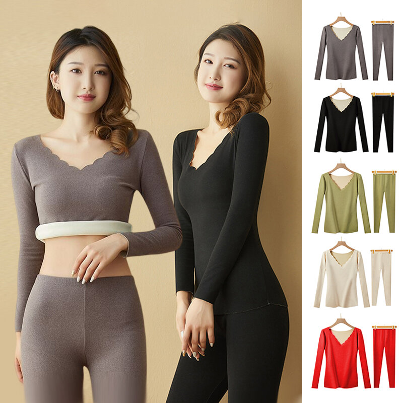 Women's Thermal Underwear Set Winter De Velvet Fever Seamless Bottoming Home Wear Beauty Skin Autumn Clothes Pants Solid Color