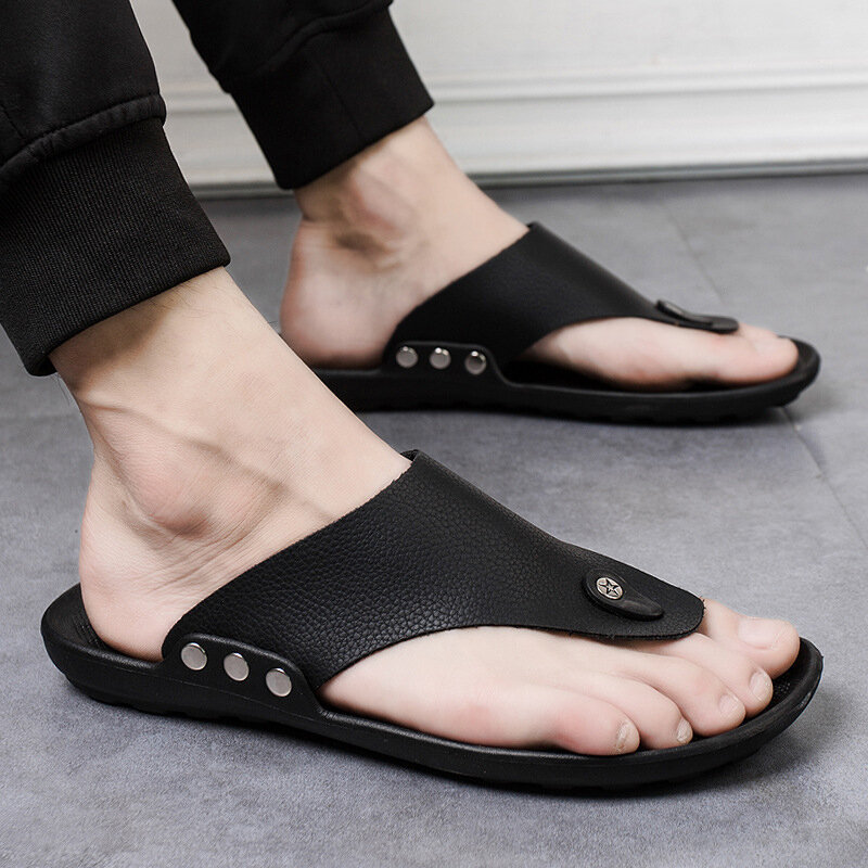 WOTTE 슬리퍼 남성용 여름 플립 플롭 비치 슬리퍼 브라운 샌들 편안한 신발 미끄럼 방지 욕실 신발 남성 슬라이드