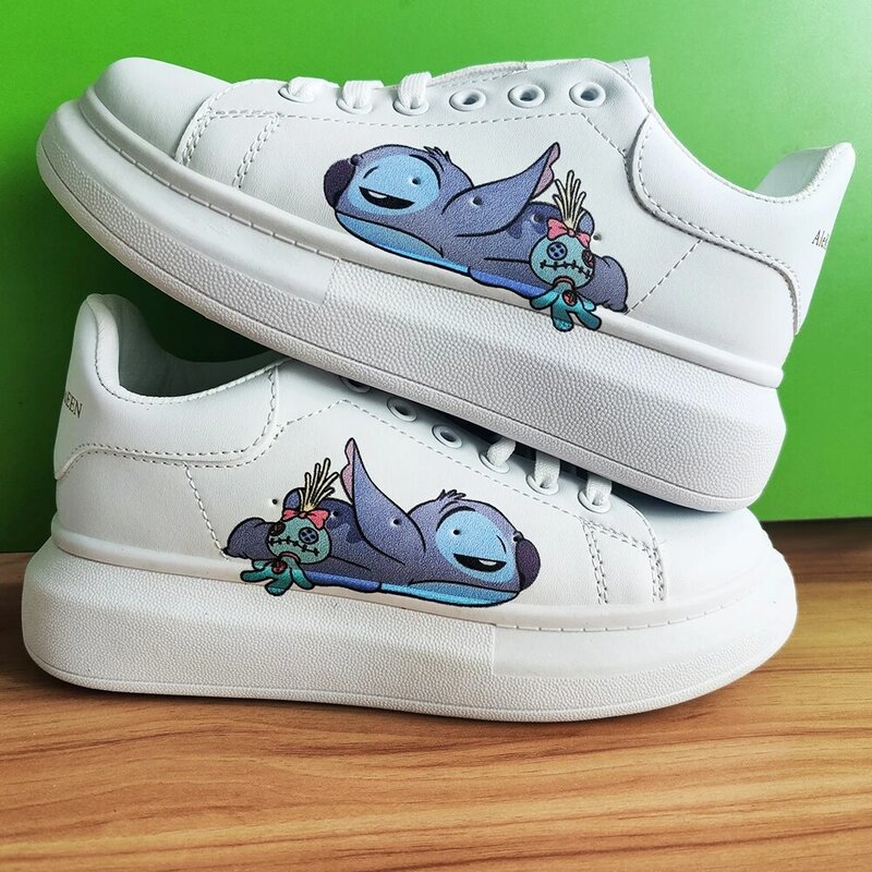 Disney Stitch coppia moda uomo donna Vulcanize scarpe piattaforma maschile Sneakers ragazze Casual kateboarding scarpe appartamenti 3D graffiti