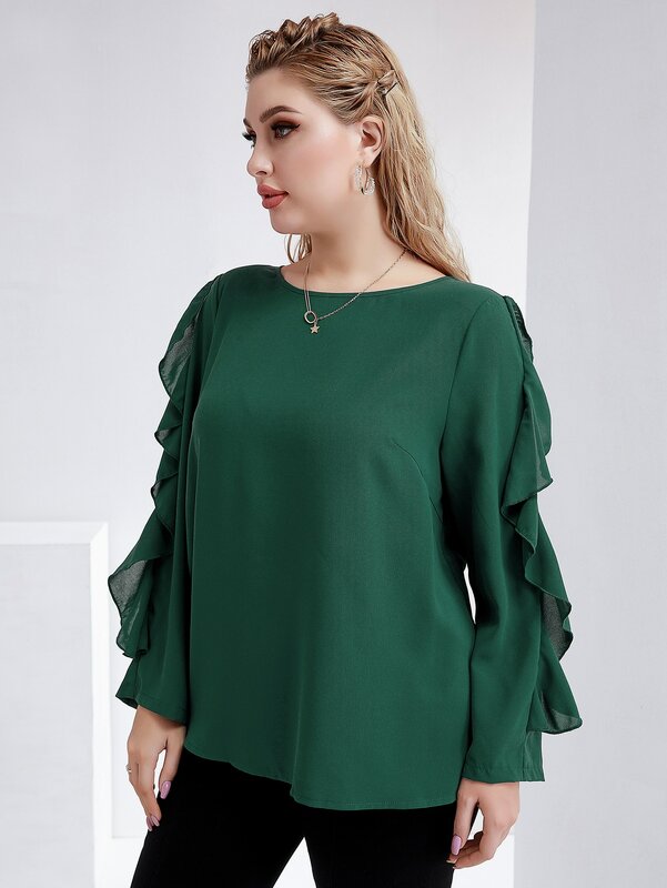 Dodać eleganckie bluzki Plus Size dla kobiet 2022 jesień O-Neck długi rękaw motylkowy kobiece elastyczne luźne tendencja luksusowe topy B1210