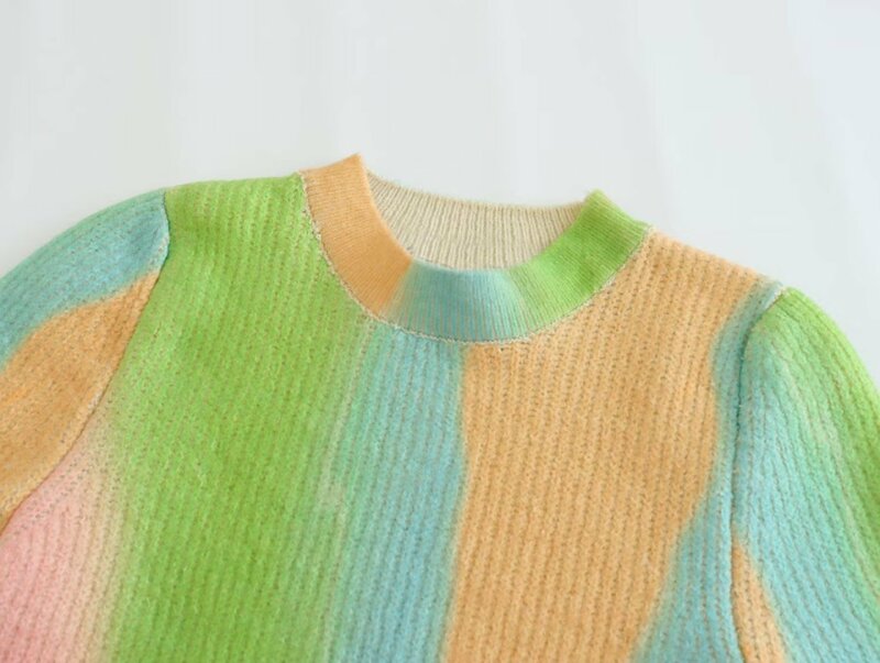 Zwiędły Ins Blogger kolorowe paski O-neck swetry swetry moda swetry w stylu Casual kobiet