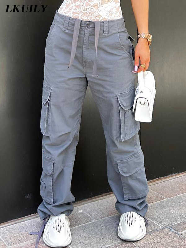 Vintage Cargo spodnie workowate dżinsy damskie kombinezony moda 90s Streetwear kieszenie szerokie nogawki wysokiej talii proste spodnie jeansowe Y2k