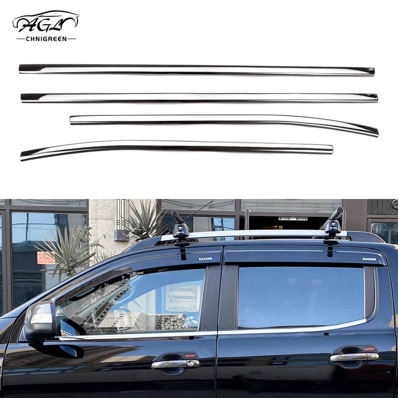 For Ford RANGER T6 T7 T8 2015 2016 2017 2018 2019 2020 4Pcs Stainless Steel Car Window Trim Car Accessories Exterior Decorative