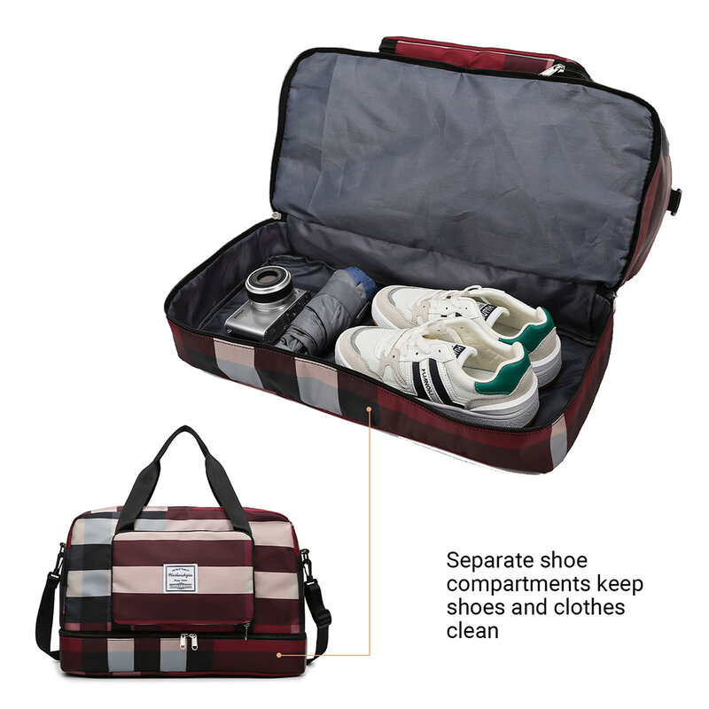 Bespook 여성용 접이식 여행 가방, 신발 구획 어깨 스트랩, 다기능 대용량 접이식 핸드백 더플