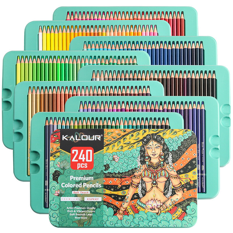 Kalour 240ชุดดินสอสีศิลปิน Professional น้ำมันดินสอสี Sketch ดินสอวาดรูปสำหรับสีภาพวาด Art Supplies