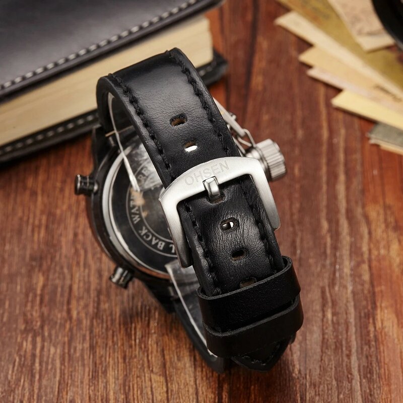 Ohsen pulseira de couro masculino relógios homem digital quartzo relógios de pulso à prova dmilitary água militar relógio esporte mão masculino relogio masculin