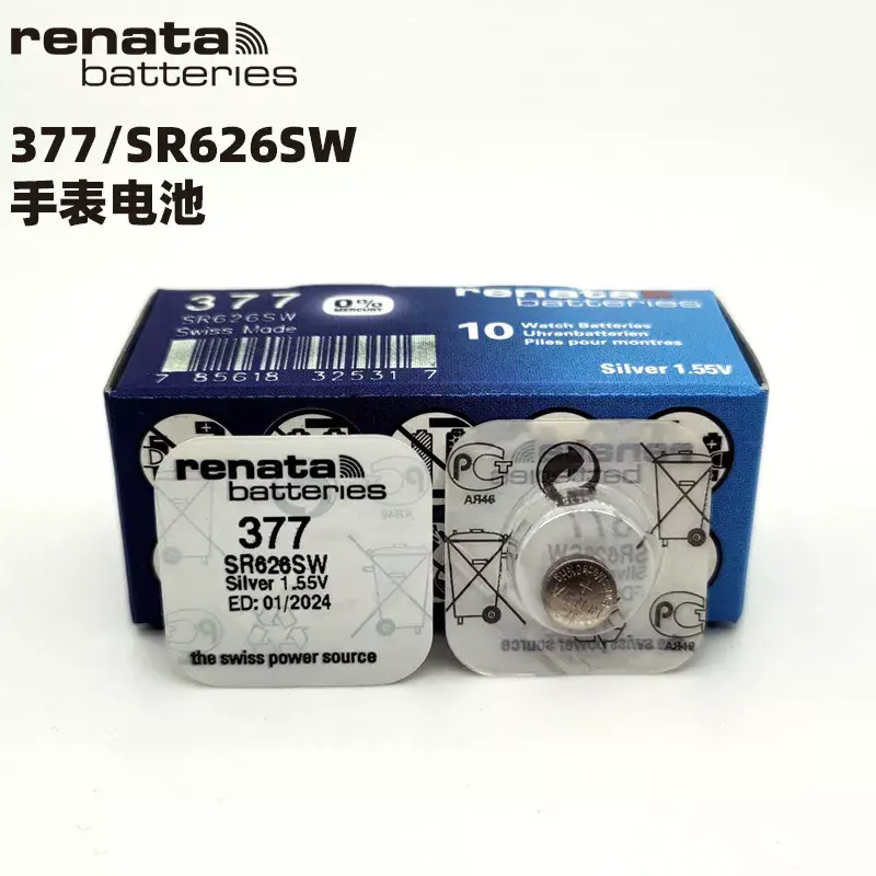100 шт., серебряный оксид, аккумулятор для часов renata 377 SR626SW 626 1,55 в, % оригинальный бренд renata 377, все размеры