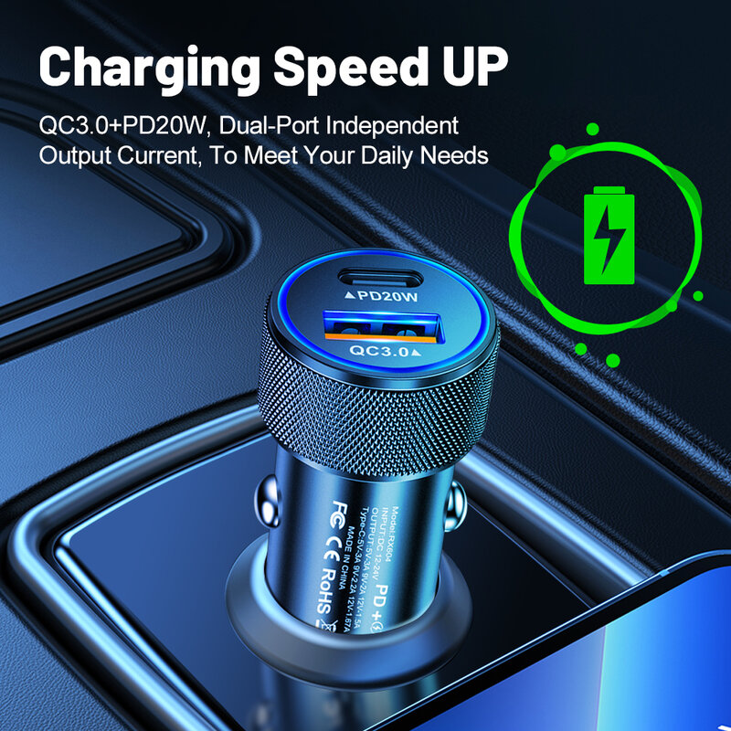 Chargeur de voiture USB type-c PD, Charge rapide 3.0, adaptateur pour téléphone portable, compatible avec iphone Samsung Xiaomi