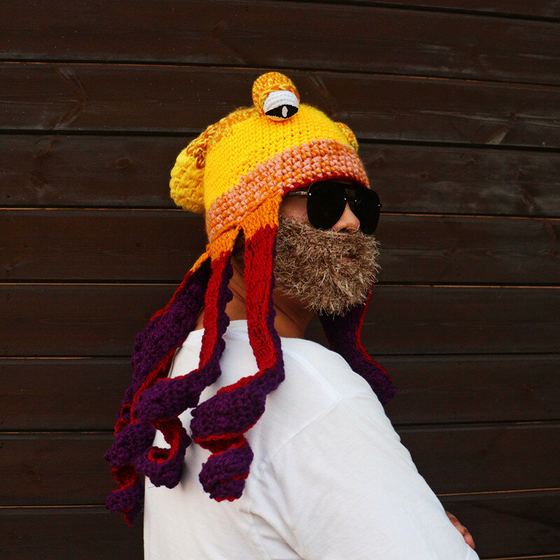 Sombrero de lana tejido a mano para hombre y mujer, gorro de lana de ganchillo, divertido y cálido, Hip-hop, divertido, para fiesta de Halloween, regalo Unisex