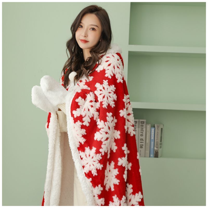 Kerst Sneeuwvlok Hooded Badjas Pyjama Fleece Nachtkleding Winter Vrouwen Warme Dikke Koraal Fluwelen Homewear Nachtjapon Slaap Slijtage