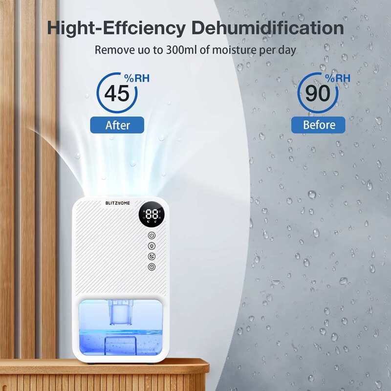Deshumidificador de aire absorbente de humedad con temporizador de 1100ml y 24H, secador de aire silencioso con luz colorida para el hogar, dormitorio, baño y armario
