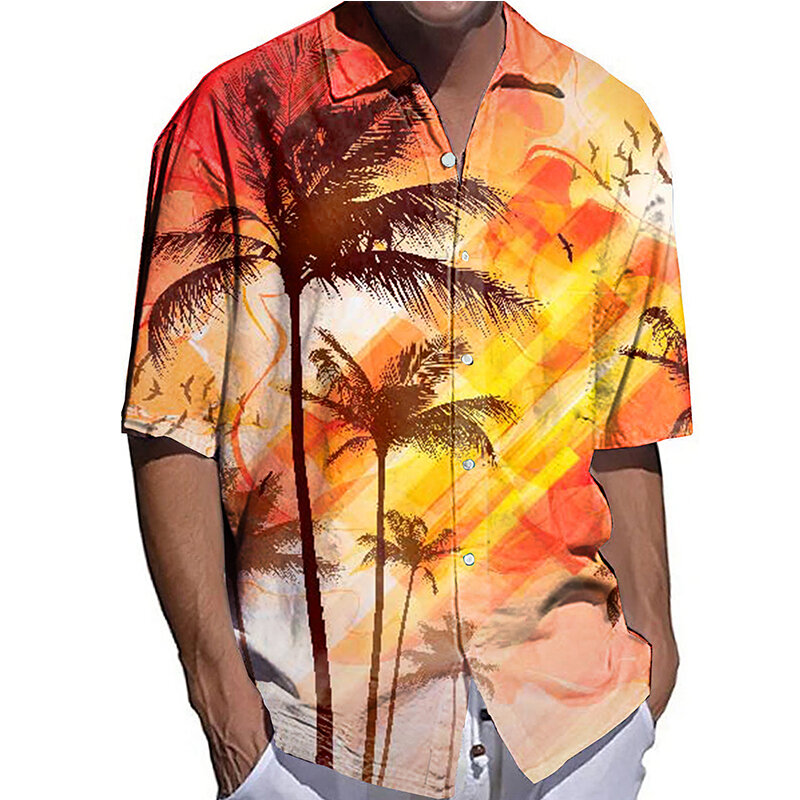 Stijlvolle Mannen Shirts Oversized Casual Shirt Kokospalm Print Half Sleeve Tops Herenkleding Hawaiian Reizen Vest Blouses