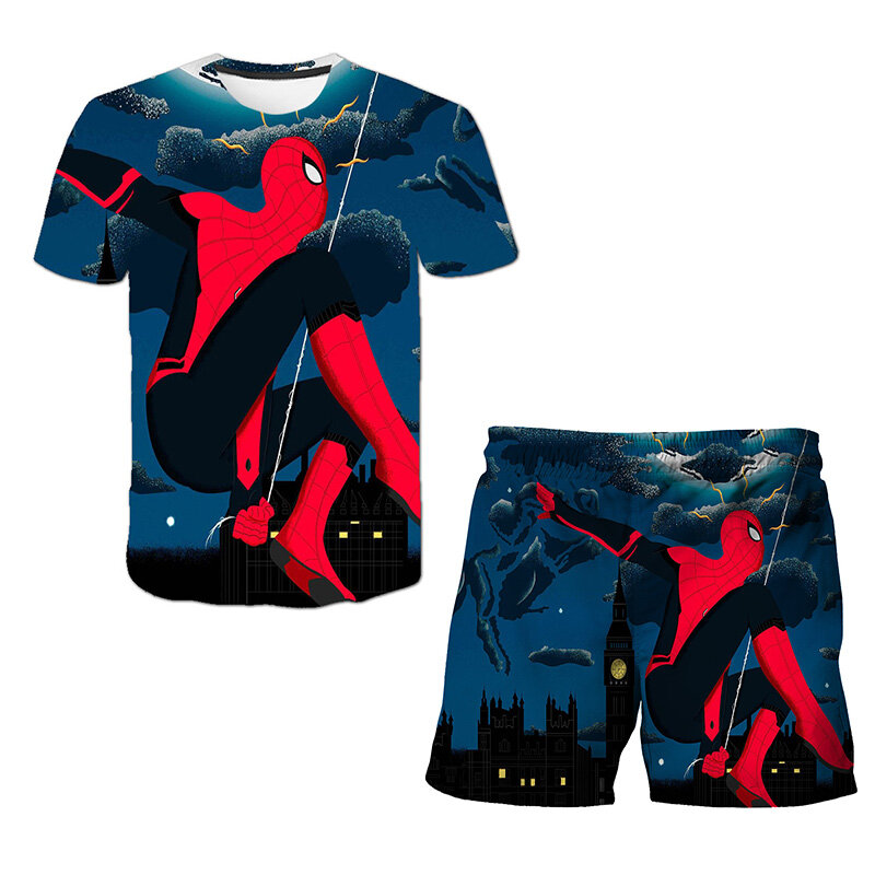 子供用の3Dプリント衣類,スパイダーマン,ヒーロー,スパイダーマン,スポーツウェア,赤ちゃん,サメ,男の子用のツーピーススーツ