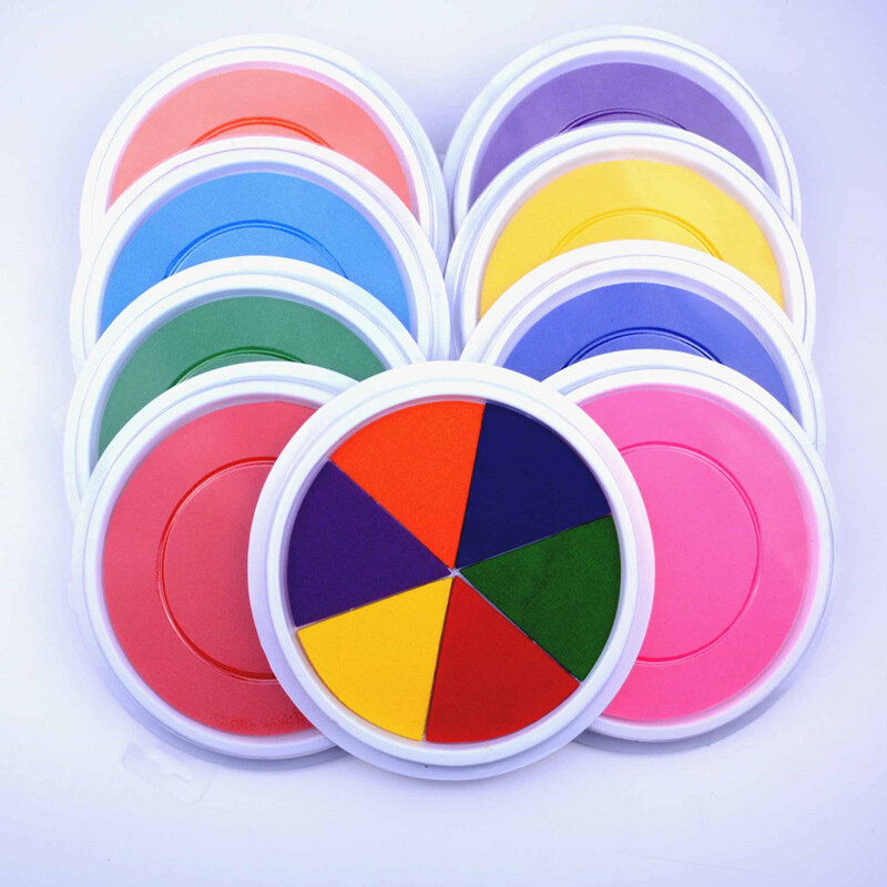 Baby Toys 6 Colorful Ink Stamp Pad DIY Finger Painting Craft Cardmaking Large Round for Kids Education Drawing Interactive Toys